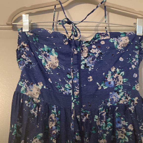 Boho Navy Blue Floral Front Knot Twist Dress| Here come the Sun Sz 8 - Picture 11 of 16